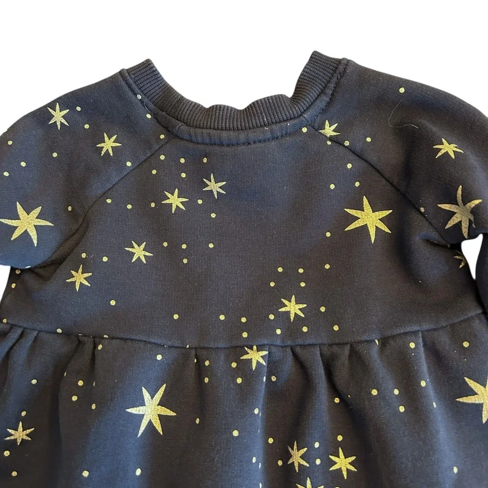 Hanna Andersson Girls Dress Size 3-6 Months Navy Blue‎ Silver Star Dress